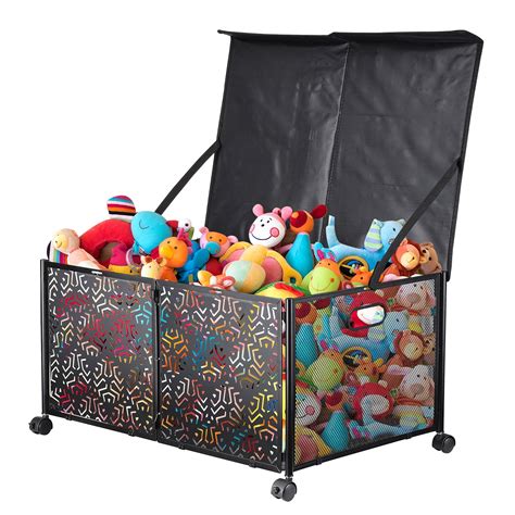 Toy Storage, 70L Kids Storage with Wheels, Foldable Metal 